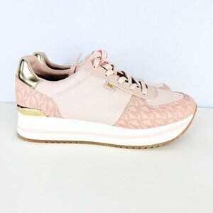 Michael Kors Women's MK Logo PVC Faux Leather Pink/Gold Sneakers Size 8.5M NWOT